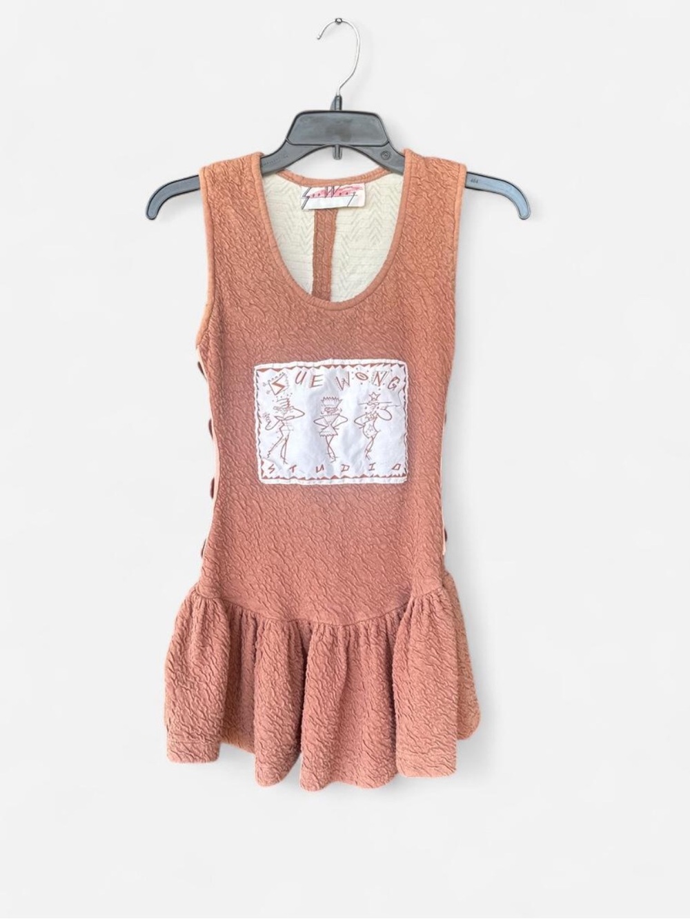 Sleeveless Textured Rust Brown Peplum Top with Graphic Patch